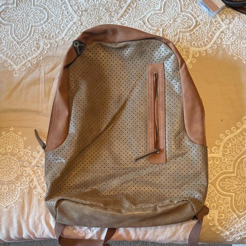 Elegant Tan Perforated Women's Backpack